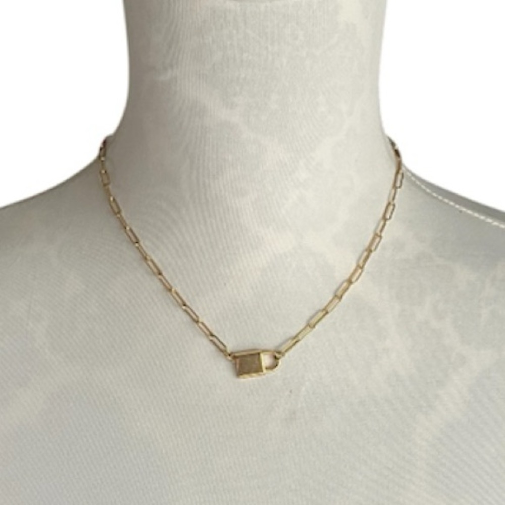 J.Crew Gold-Tone Lock Pendant Paperclip Chain Necklace